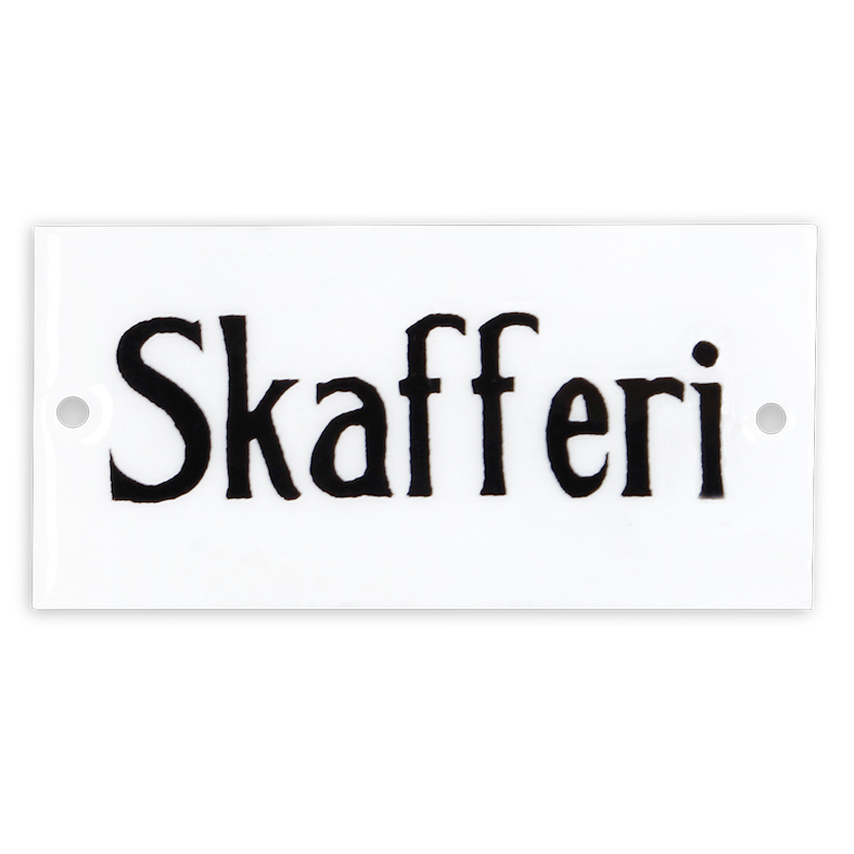 Skylt i emaljfinish – Skafferi 9x4,5cm
