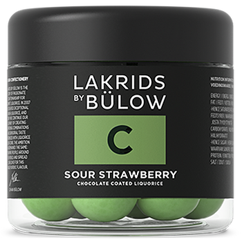 BÜLOW – C Lakrits SOUR STRAWBERRY – Vit choklad • Grön jordgubbe • Röd lakrits 115g