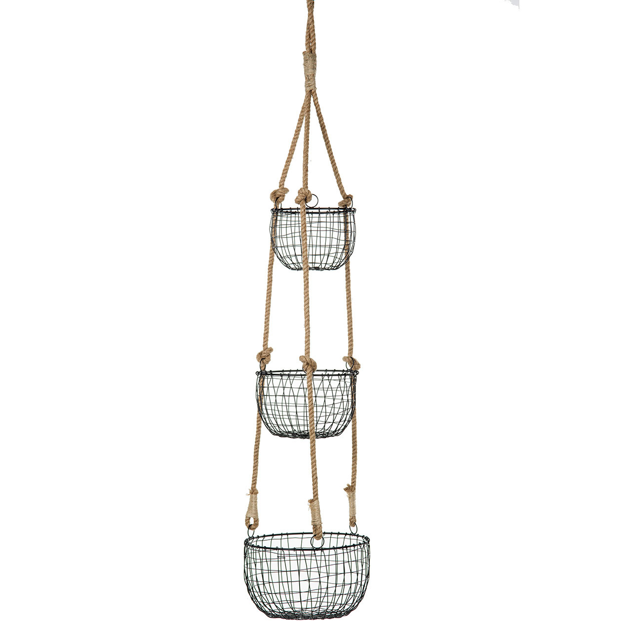 Tre hängande korgar i svart metall Ø26x126cm - 3