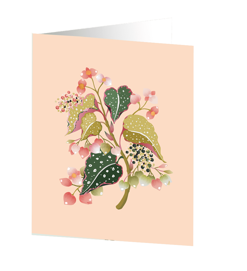 Kort med kuvert – Botanical Begonia plant 9x11cm