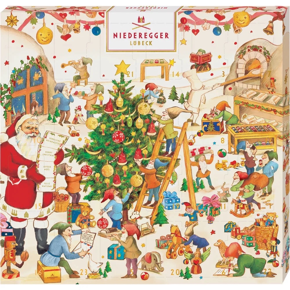 Adventskalender med marsipan – Nissarnas Tomteverkstad ställbar 168g
