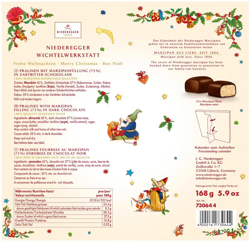 Adventskalender med marsipan – Nissarnas Tomteverkstad ställbar 168g - 2