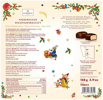 Adventskalender med marsipan – Nissarnas Tomteverkstad ställbar 168g