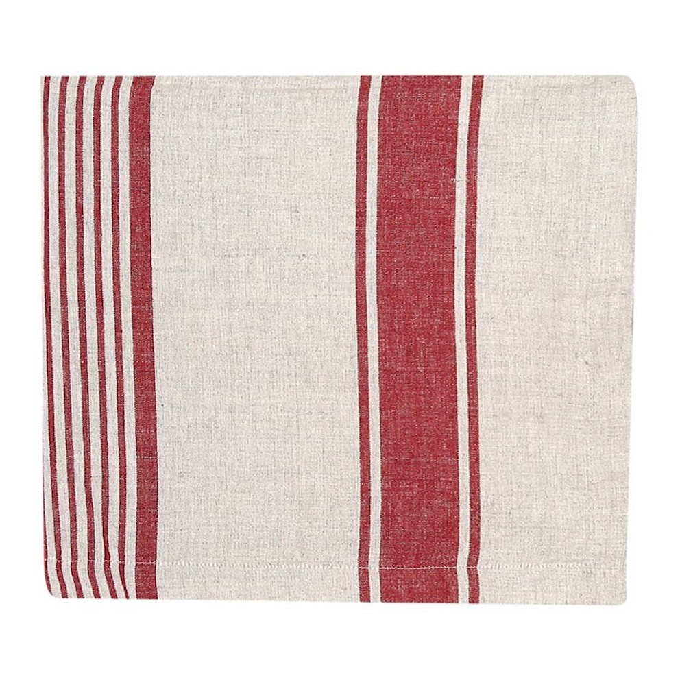 Bordsduk Lukas i 70% linne OEKO-TEX® – randig i rött & natur 140x250cm