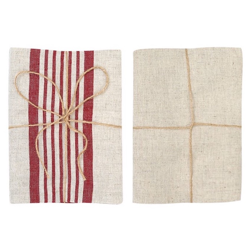 Kökshanddukar Lukas i 70% linne OEKO-TEX® – två olika i rött & natur 40x60cm 2-pack - 2