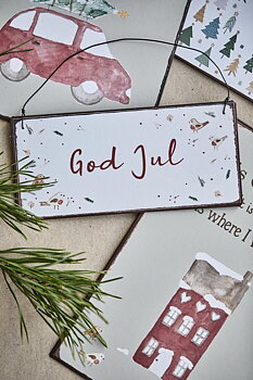 Skylt i metall "God Jul" 15x7cm