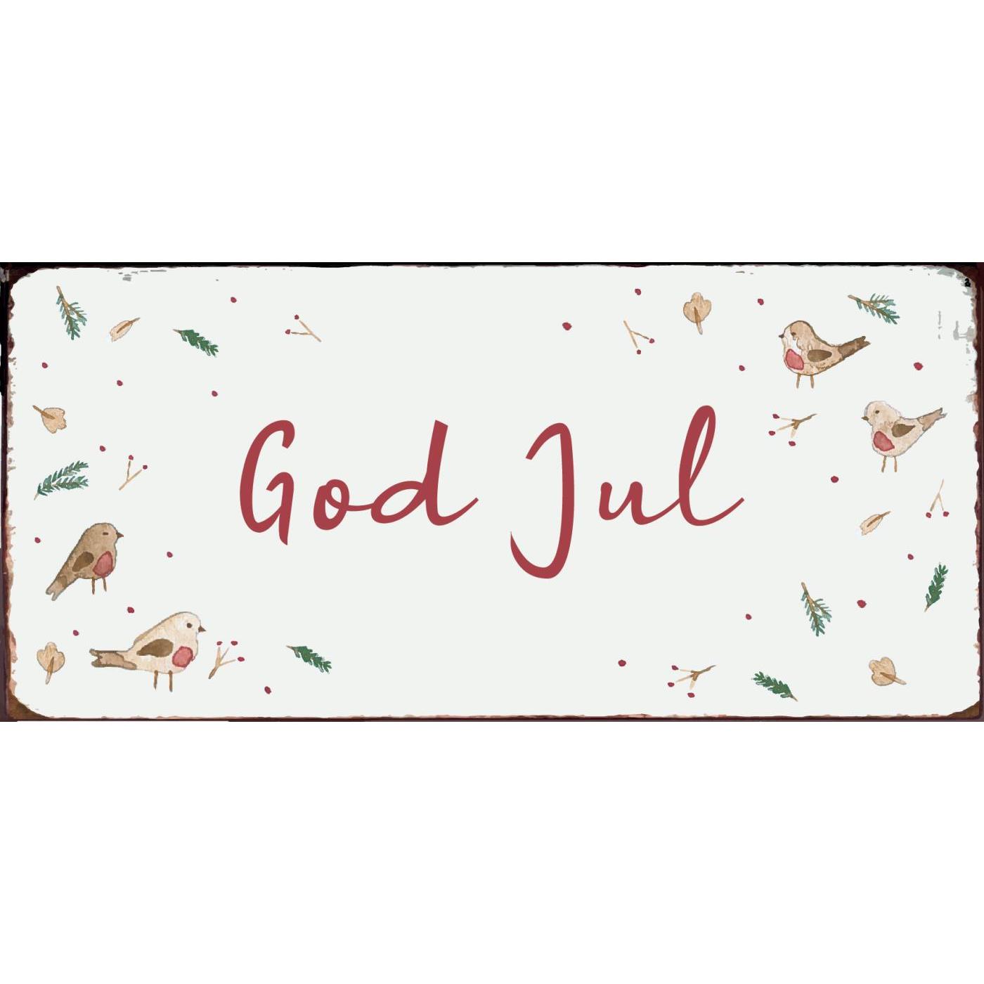 Skylt i metall "God Jul" 15x7cm