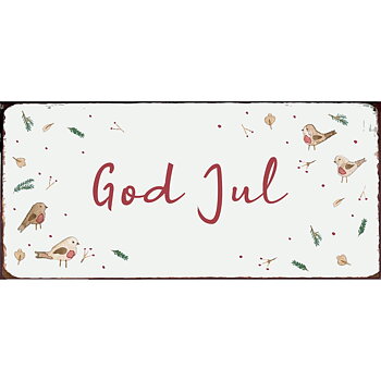Skylt i metall "God Jul" 15x7cm