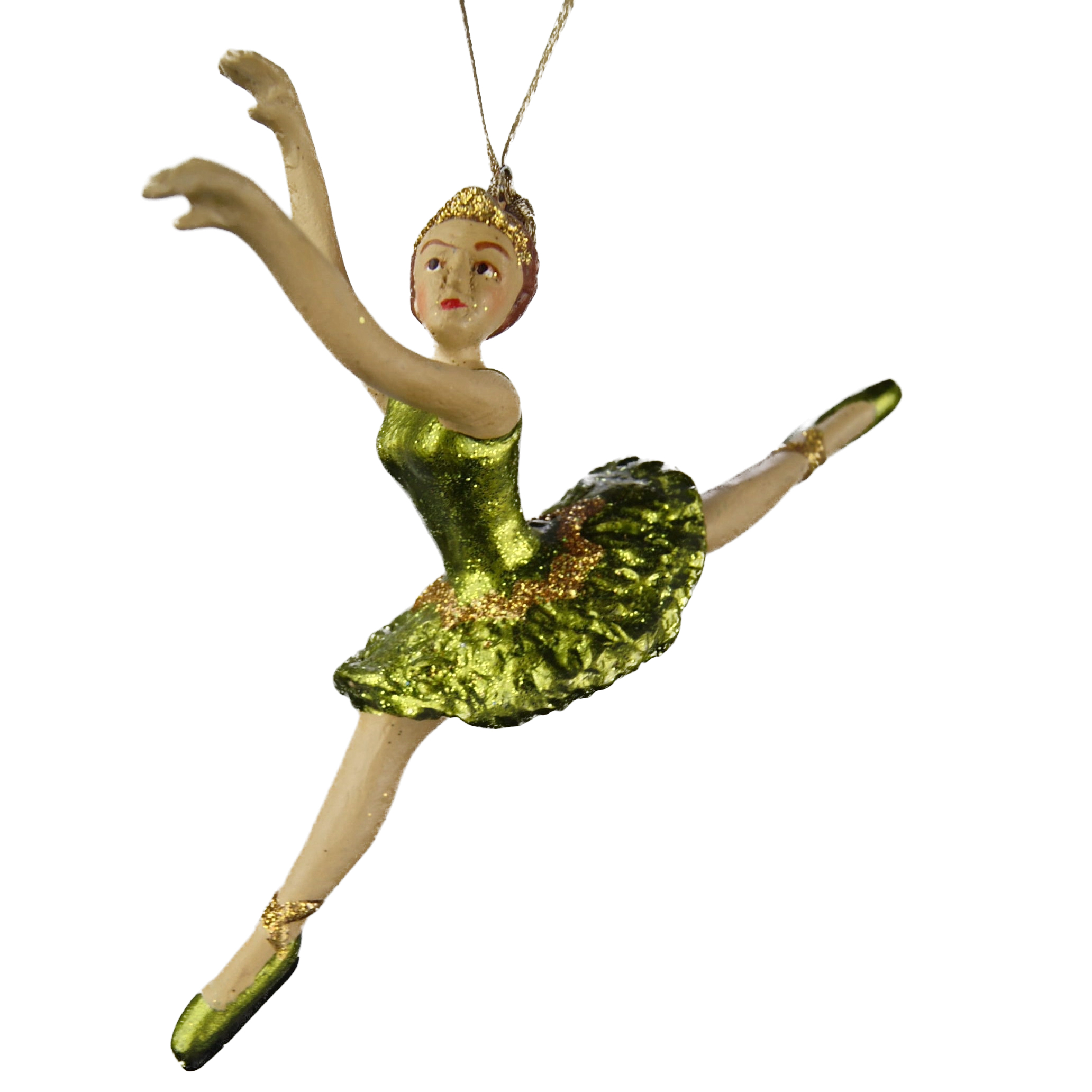 Julkula BALLERINA SOFIA med glimmande limefärgad dräkt med guldglitter - 2