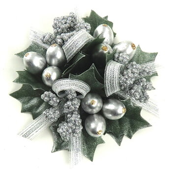 Ljusmanschett Holly berry beads ribbon i silver & grönt ID:2,5CM YD:10CM