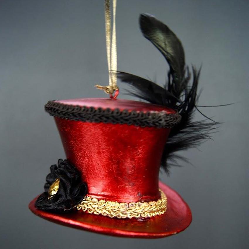 Julkula HAT ORN – viktoriansk hög hatt med fjädrar, glamour & glitter H:7cm - 2