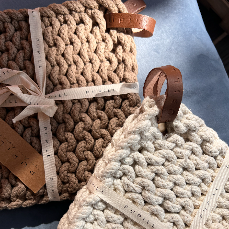 Grytunderlägg PUPILL ribbad ull – Beige 20x20cm 2-pack - 2
