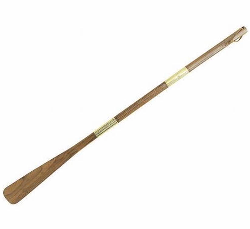 Skohorn i mässing & trä med extra långt skaft, delbart 70cm