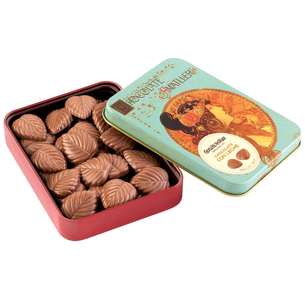 Löv av ljus choklad i en vacker plåtask 60g - 3