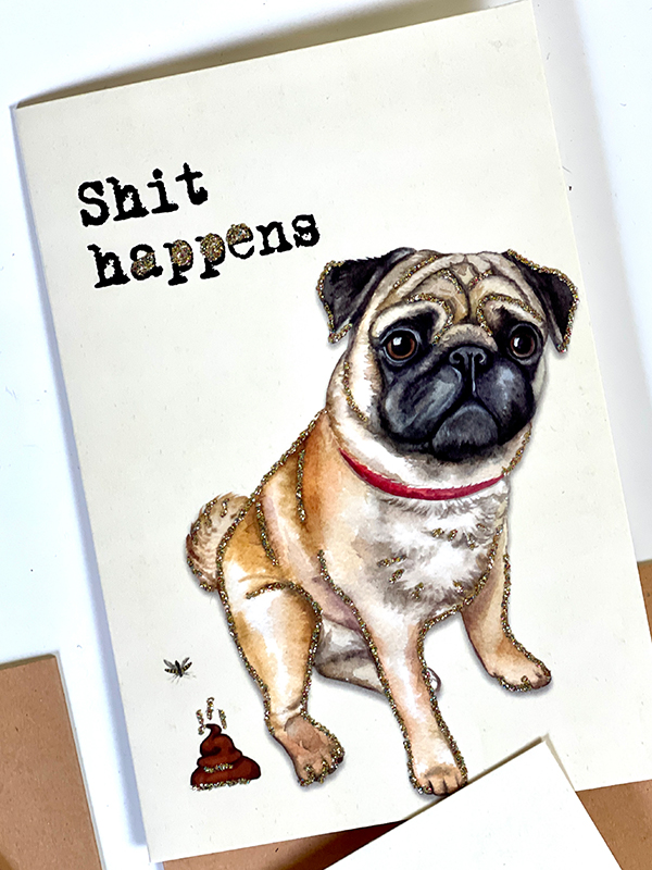 Presentkort med kuvert – Shit happens 9x13cm - 4