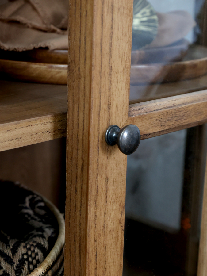 Sideboard, vitrinskänk med spröjsade glasdörrar och lådor, natur - 3