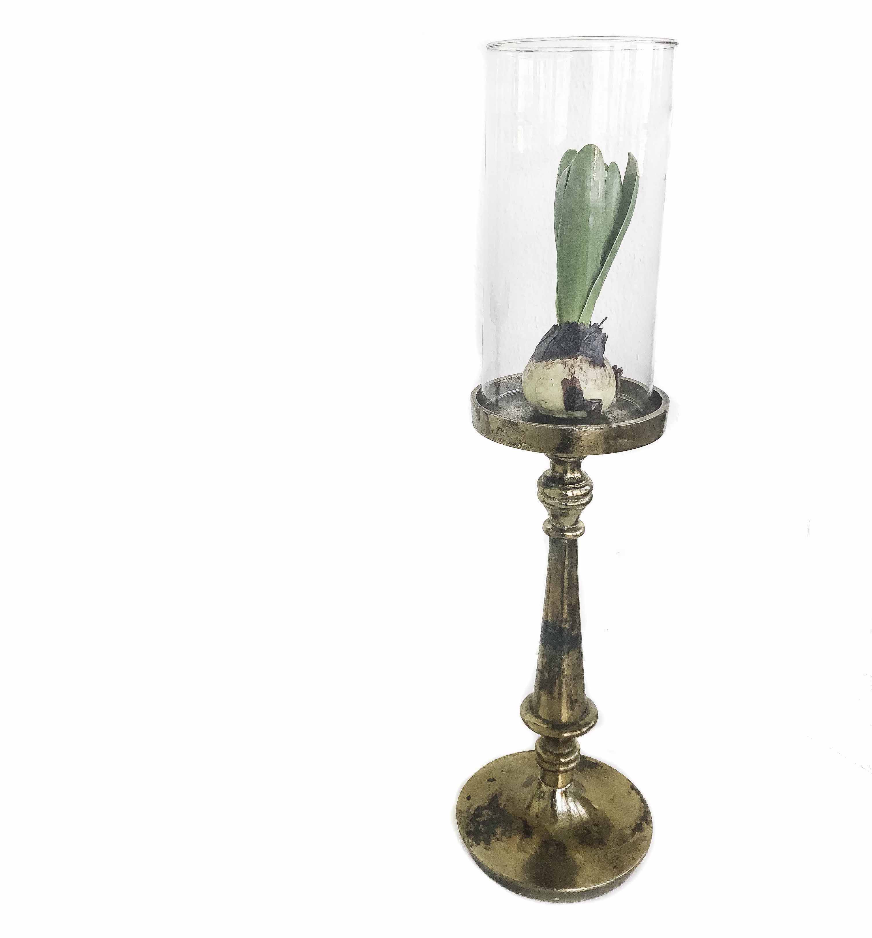 Ljusstake Raw Bronze på fot med glas, höjd 52 cm
