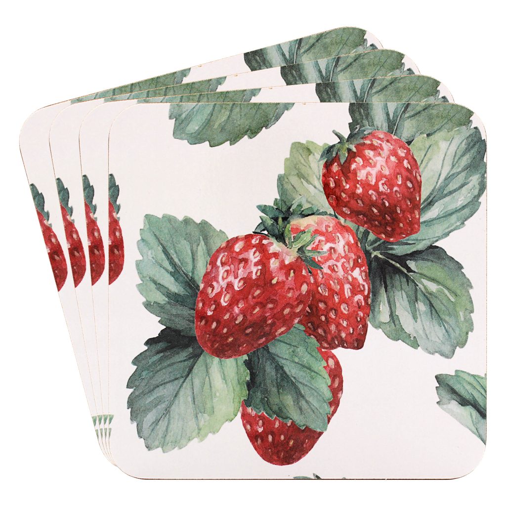 Fyra glasunderlägg i mönstret Strawberry Field