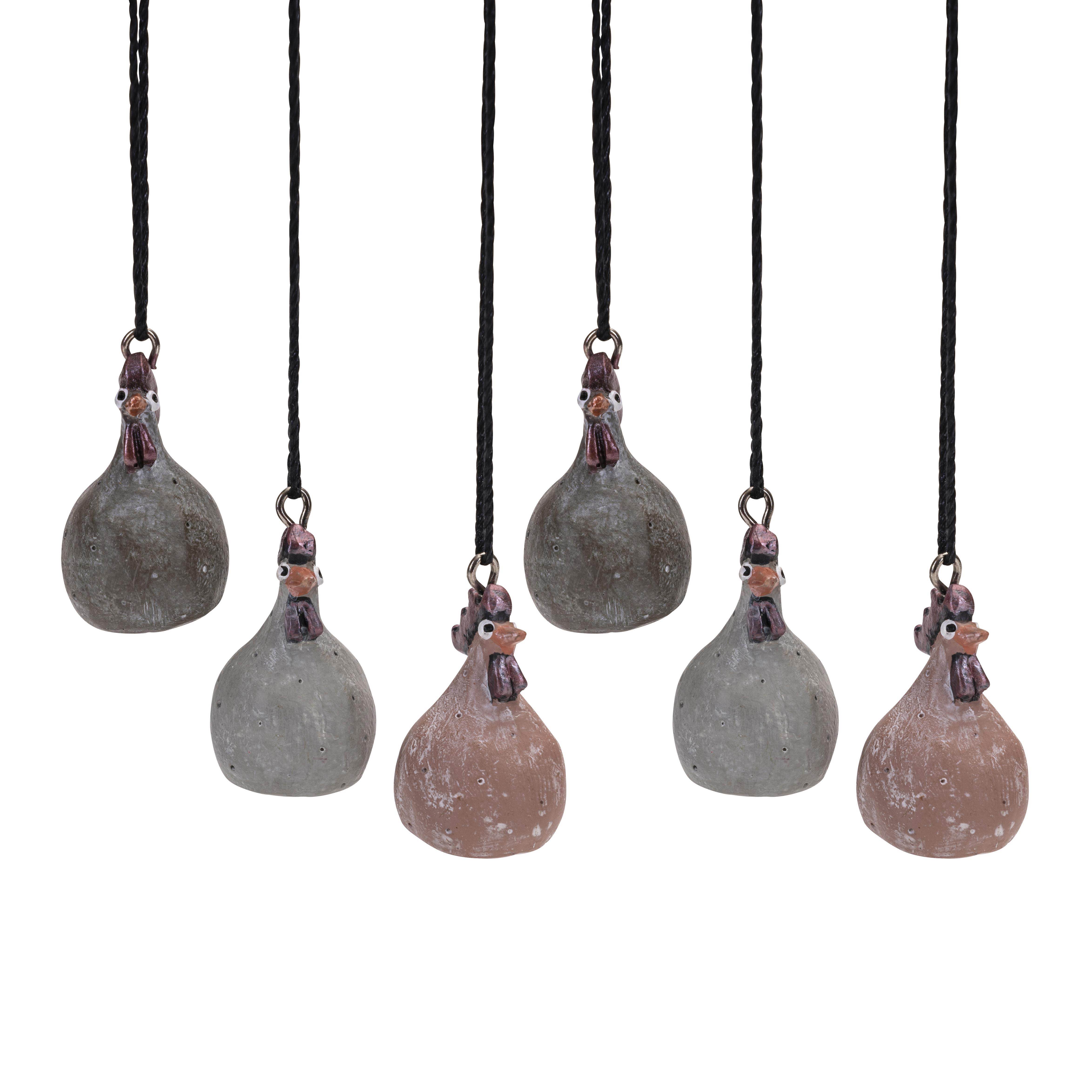 Höna m hänge – olika terracotta & grå färger H:4cm Pris/st - 3