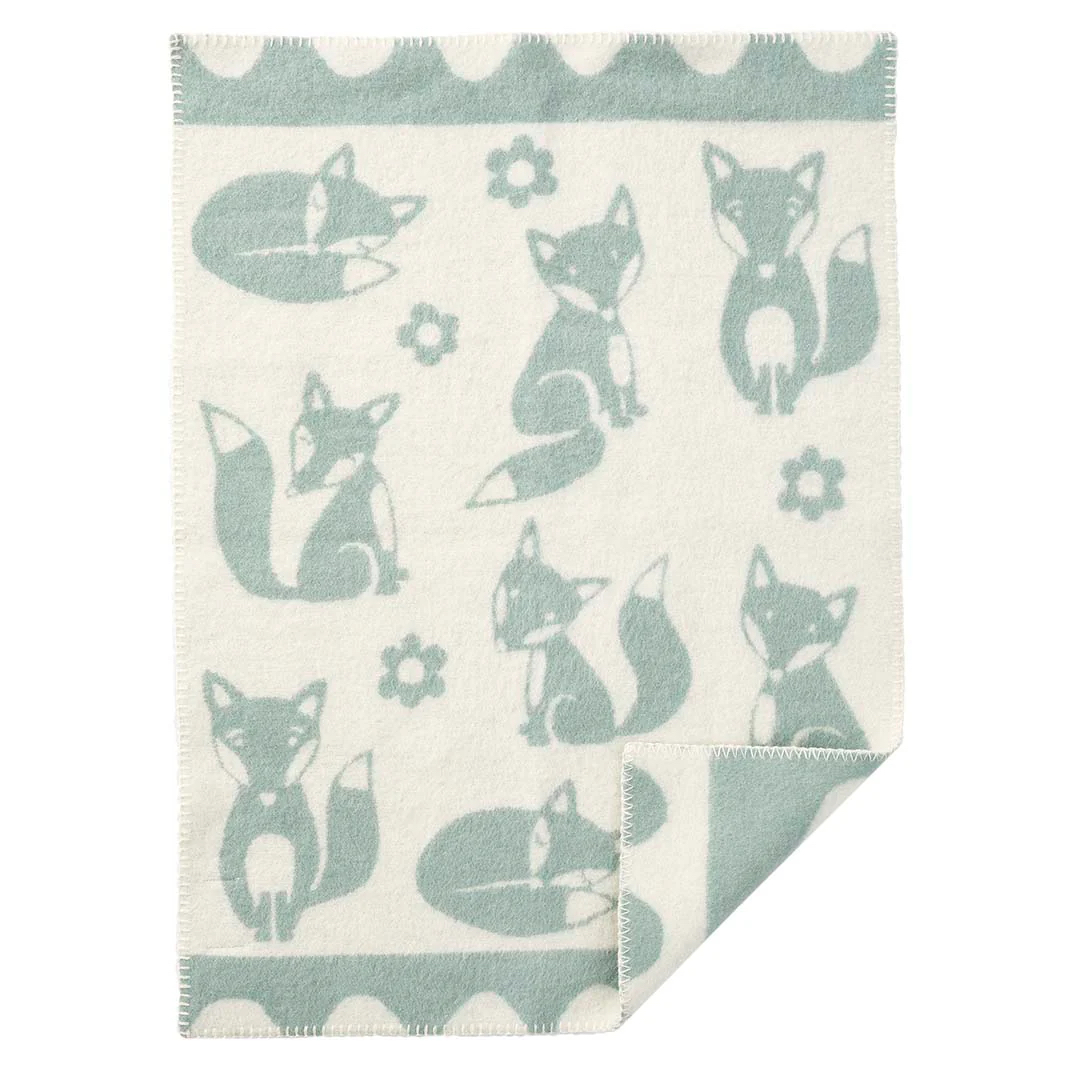 Ullfilt KLIPPAN FOX – Babypläd i 100% ekologisk lammull blå 65x90cm
