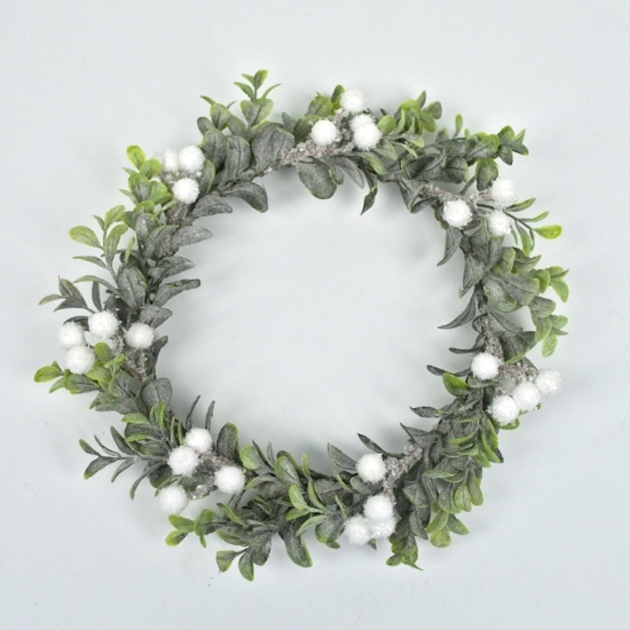 Liten krans / Stor ljusmanschett Lingon berry leaf snow white Ø:23cm