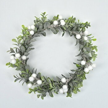 Liten krans / Stor ljusmanschett Lingon berry leaf snow white Ø:23cm