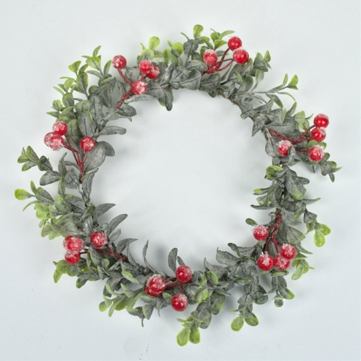 Liten krans / Stor ljusmanschett Lingon berry leaf snow Red Ø:23cm