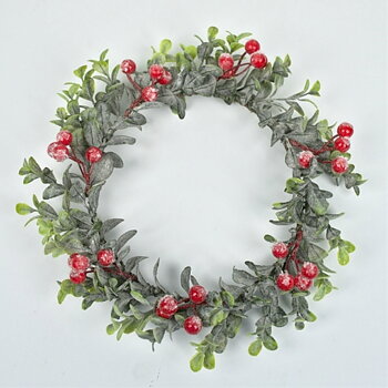 Liten krans / Stor ljusmanschett Lingon berry leaf snow Red Ø:23cm