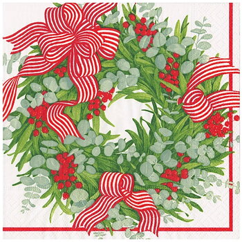 Servetter Lunch Ribbon Stripe Wreath