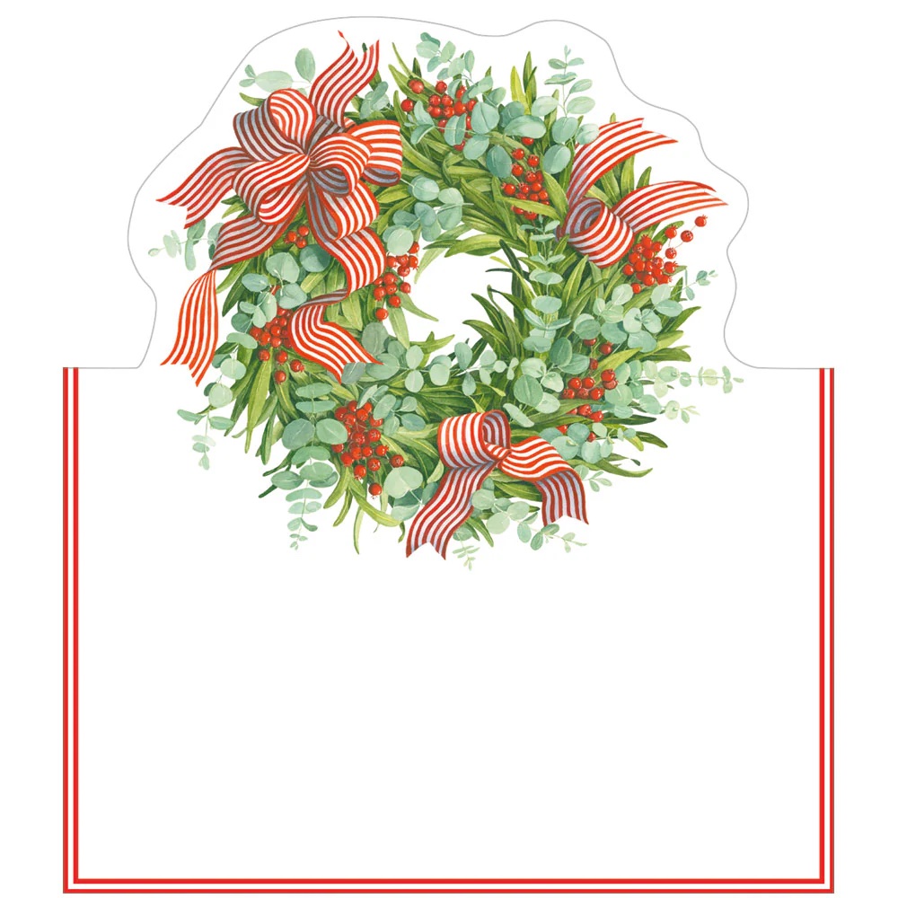 Placeringskort utstansad krans – Ribbon Stripe Wreath 8-pack