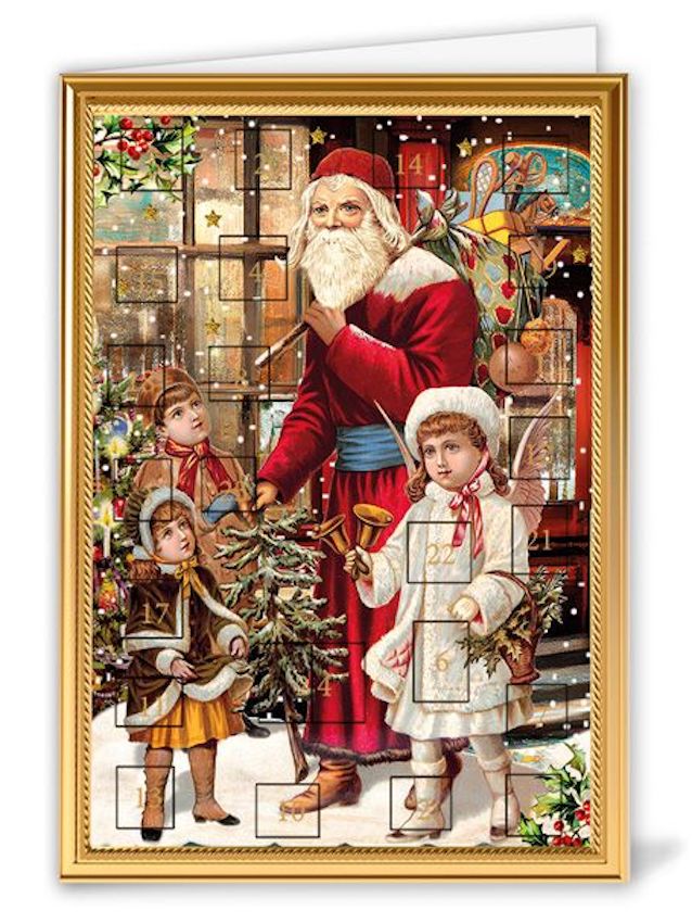 Julkalenderkort, dubbelt med kuvert & blank insida – Santa & Children 11,5x16,3cm