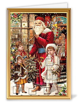 Julkalenderkort, dubbelt med kuvert & blank insida – Santa & Children 11,5x16,3cm