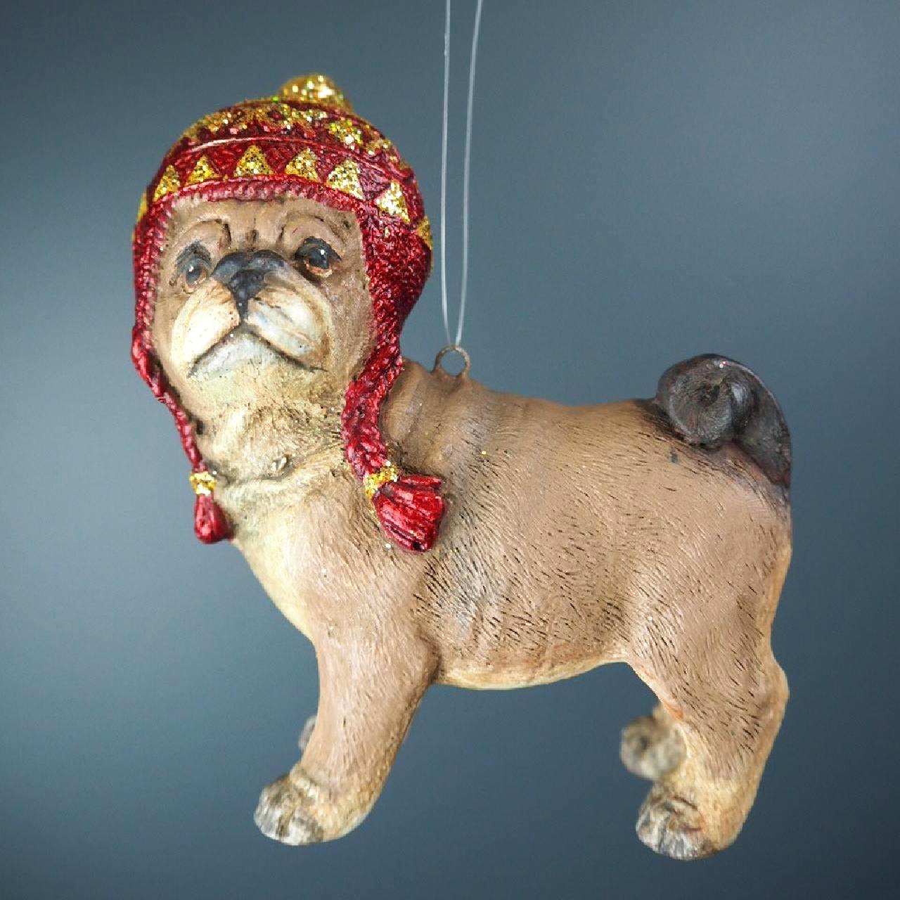 Julkula BROWN PUG – brun mops i en julröd hjälm - 2