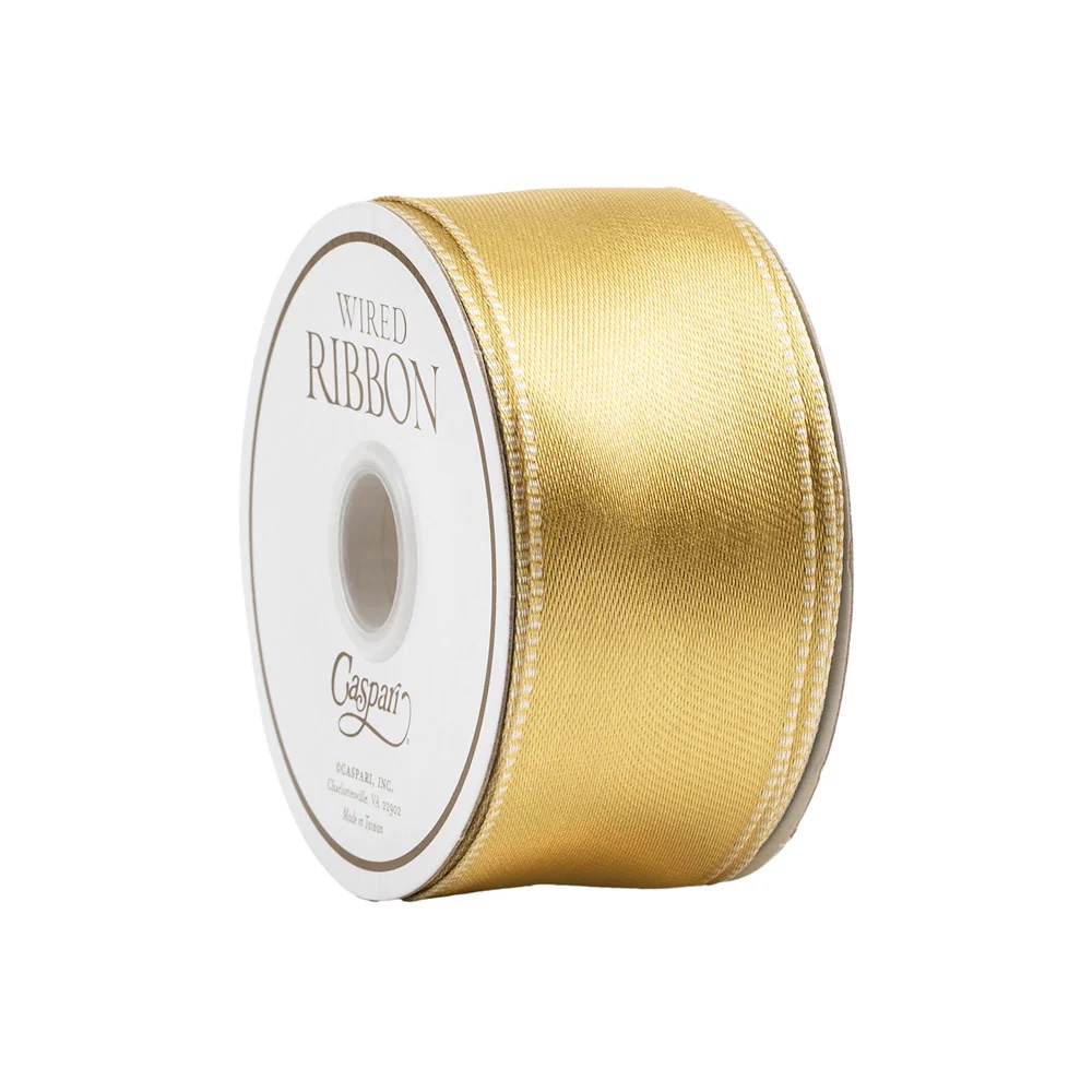 PRESENTBAND på rulle – Satinband med ståltråd Gold & Ivory vändbart B:25mm L:9,1m