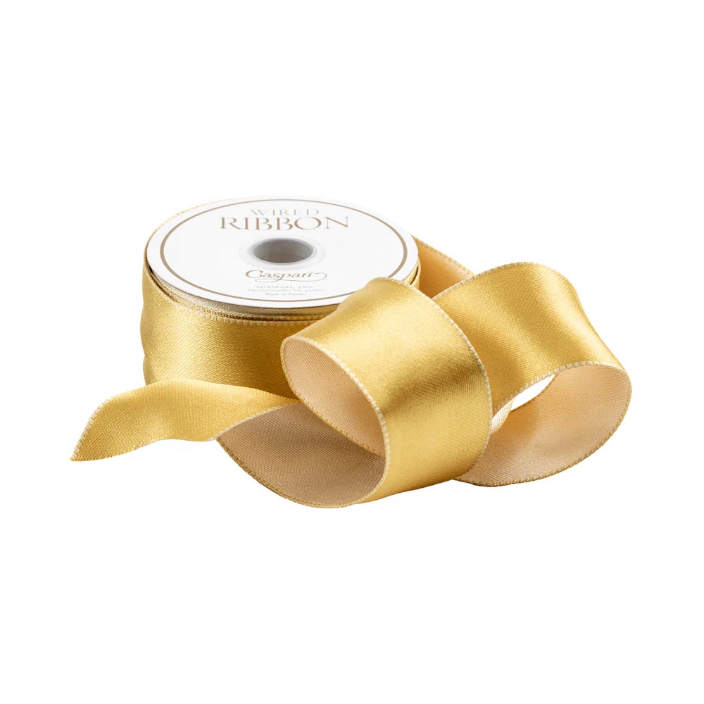 PRESENTBAND på rulle – Satinband med ståltråd Gold & Ivory vändbart B:25mm L:9,1m - 2