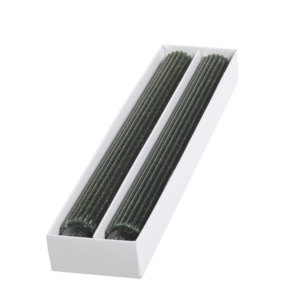 Glimmiga kronljus H26,5/Ø2,5cm – Oliv räfflat 16H 2-pack