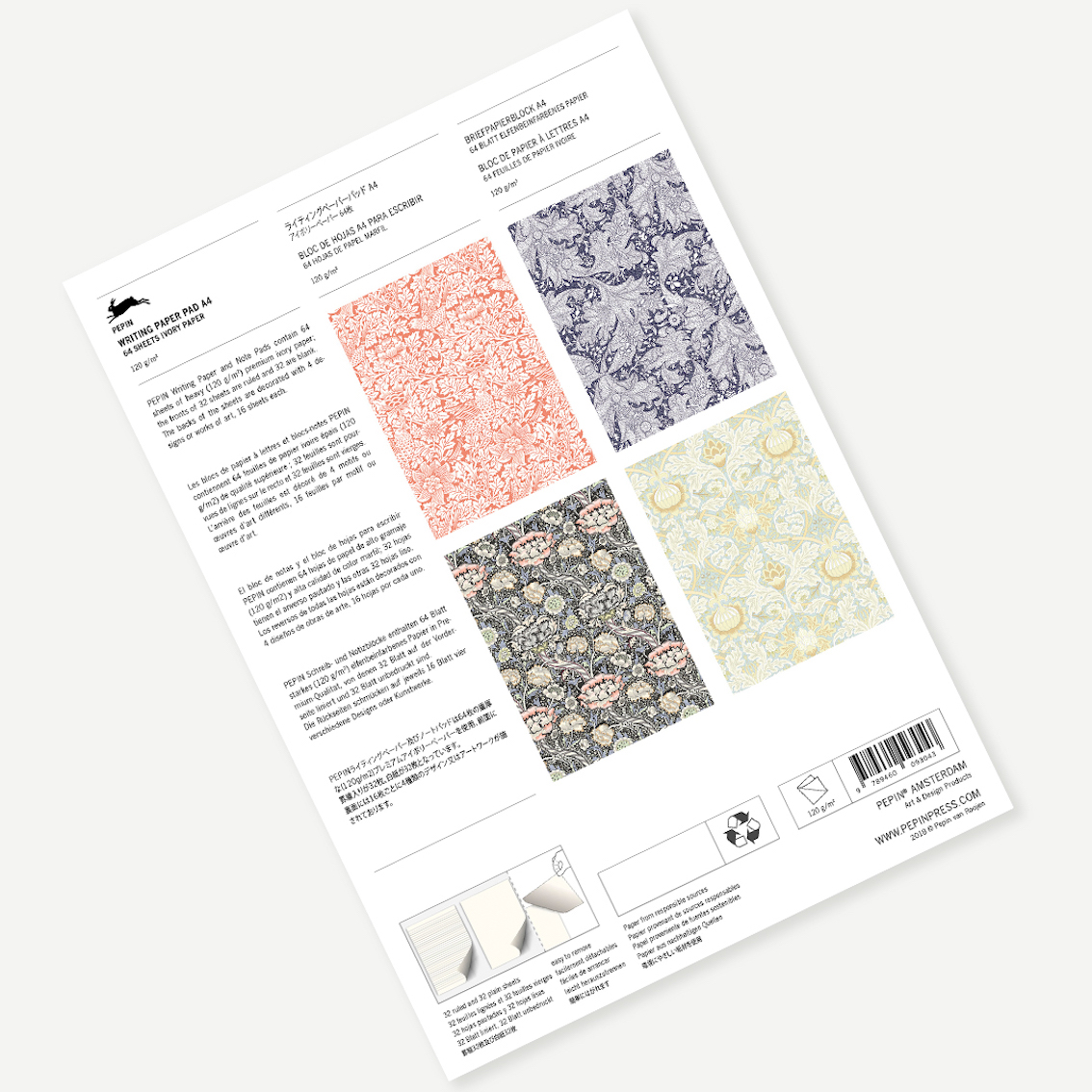 BREVPAPPER / NOTERINGSBLOCK A4 WILLIAM MORRIS - 3
