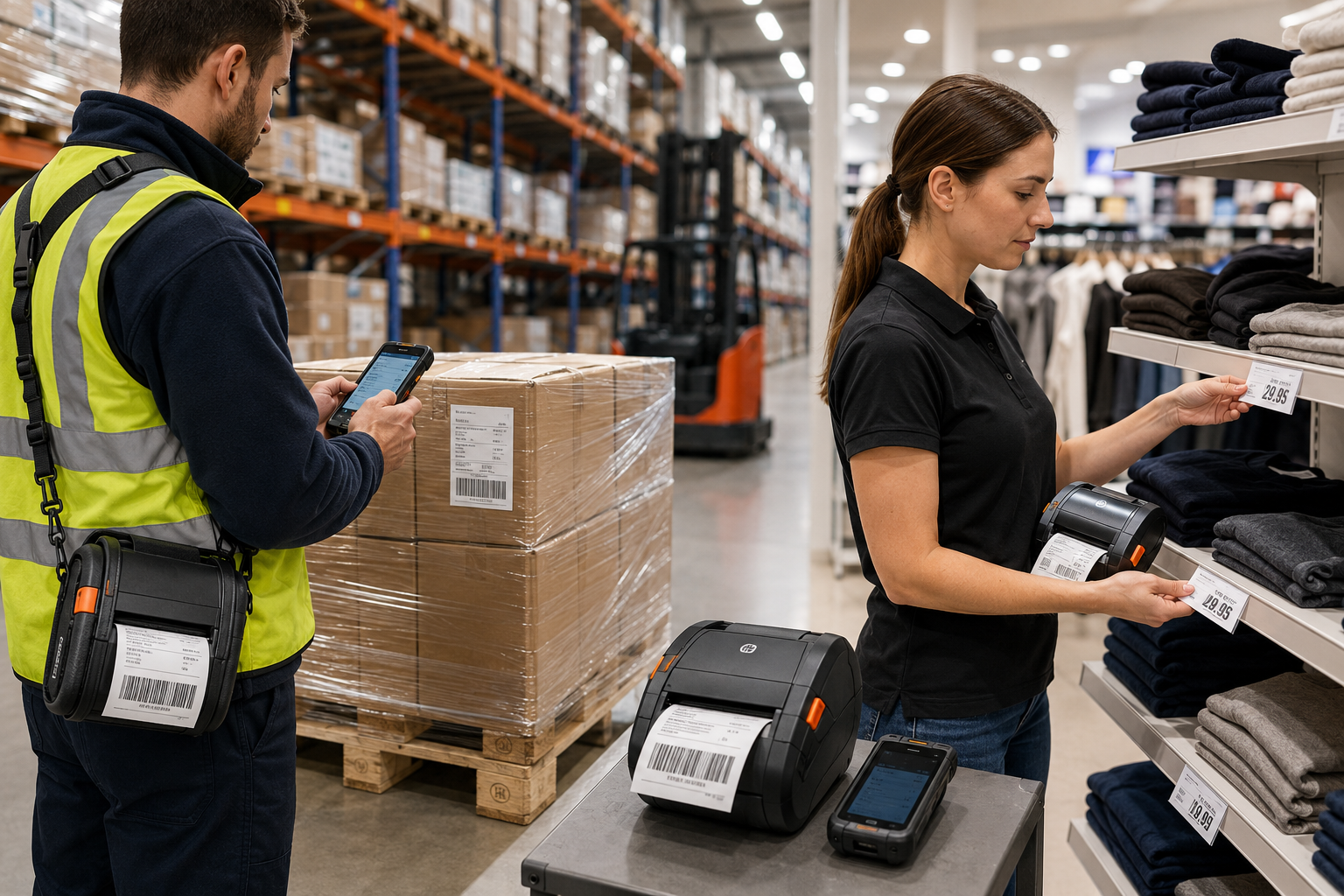 Mobile label printers for warehouses and retail with portable wireless label printing