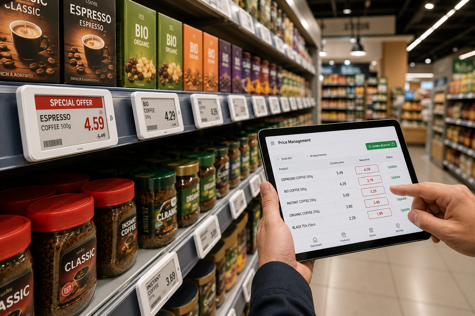 Electronic Shelf Labels in a modern retail store
