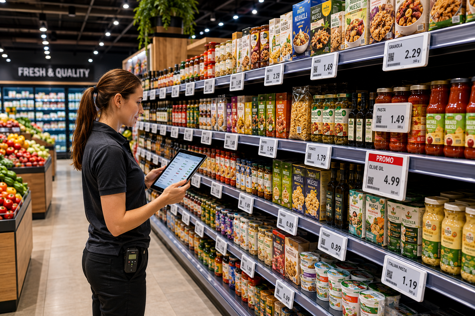 ESL systems for supermarkets with electronic shelf labels and digital price labels