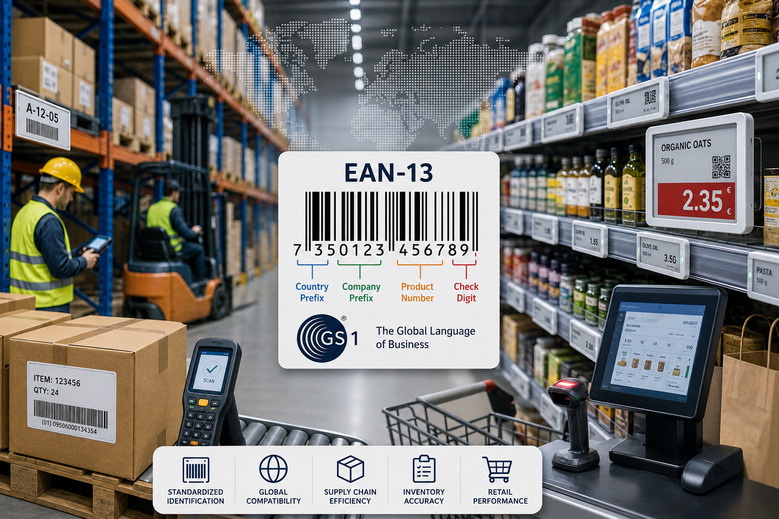 GS1 and EAN barcode guide for retail logistics warehouse and product identification