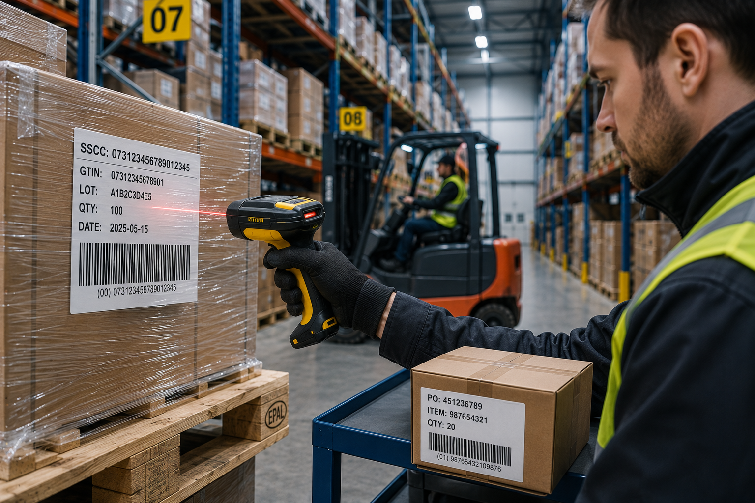 Industrial barcode scanner used in warehouse logistics and manufacturing environments