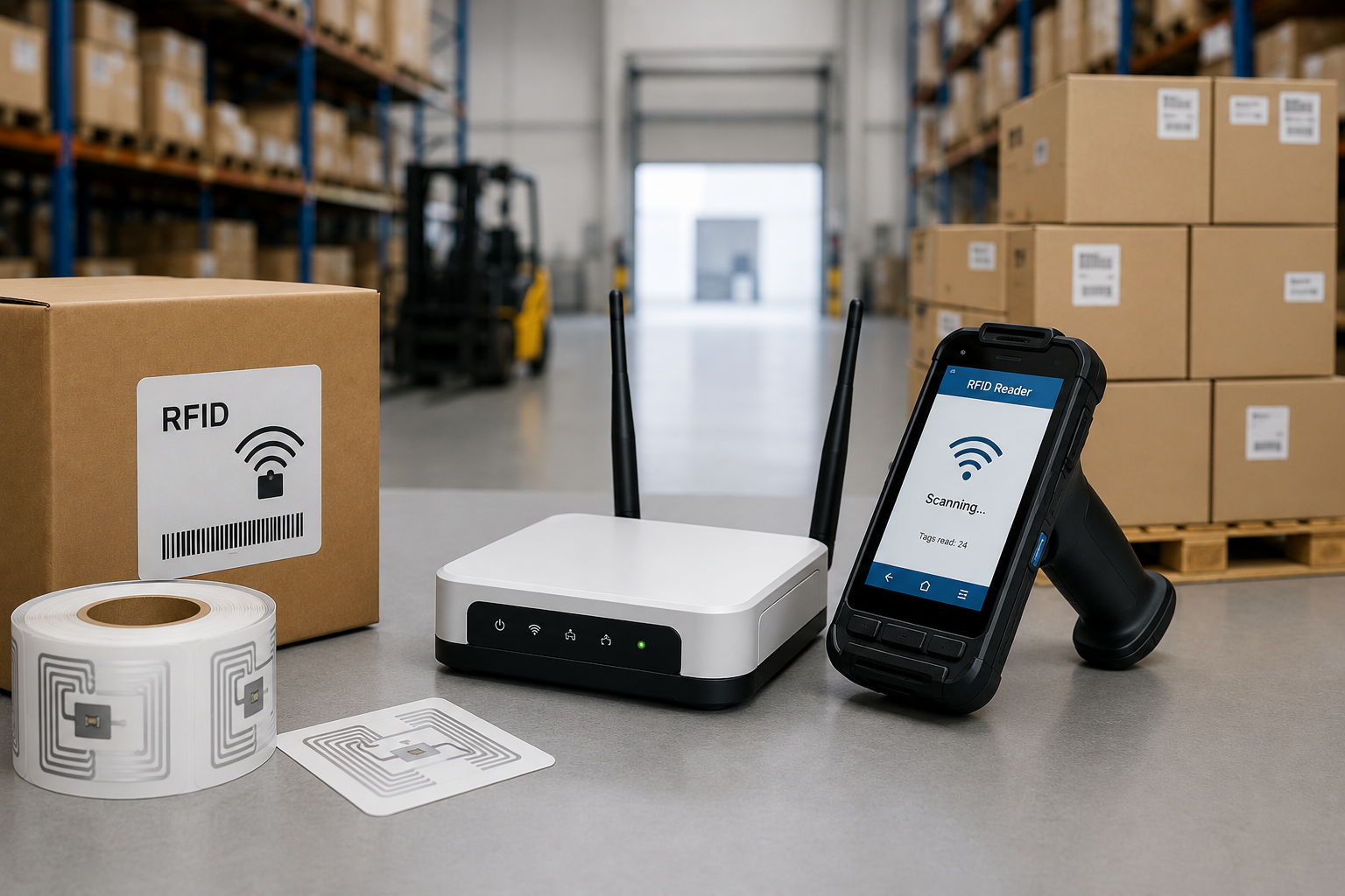 RFID for warehouses and logistics with RFID tags readers antennas and inventory tracking