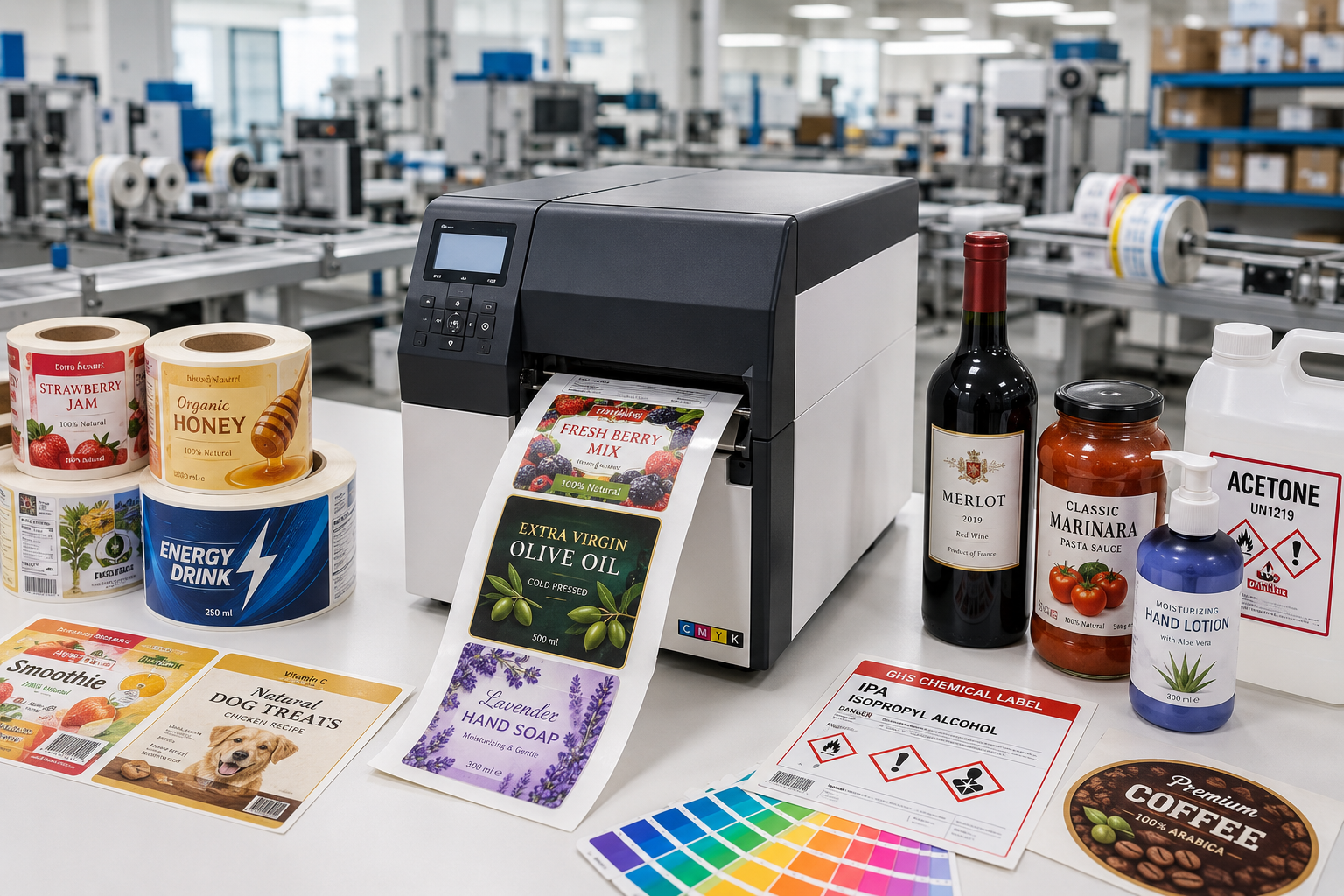 Color label printer printing full color product labels for packaging retail and manufacturing