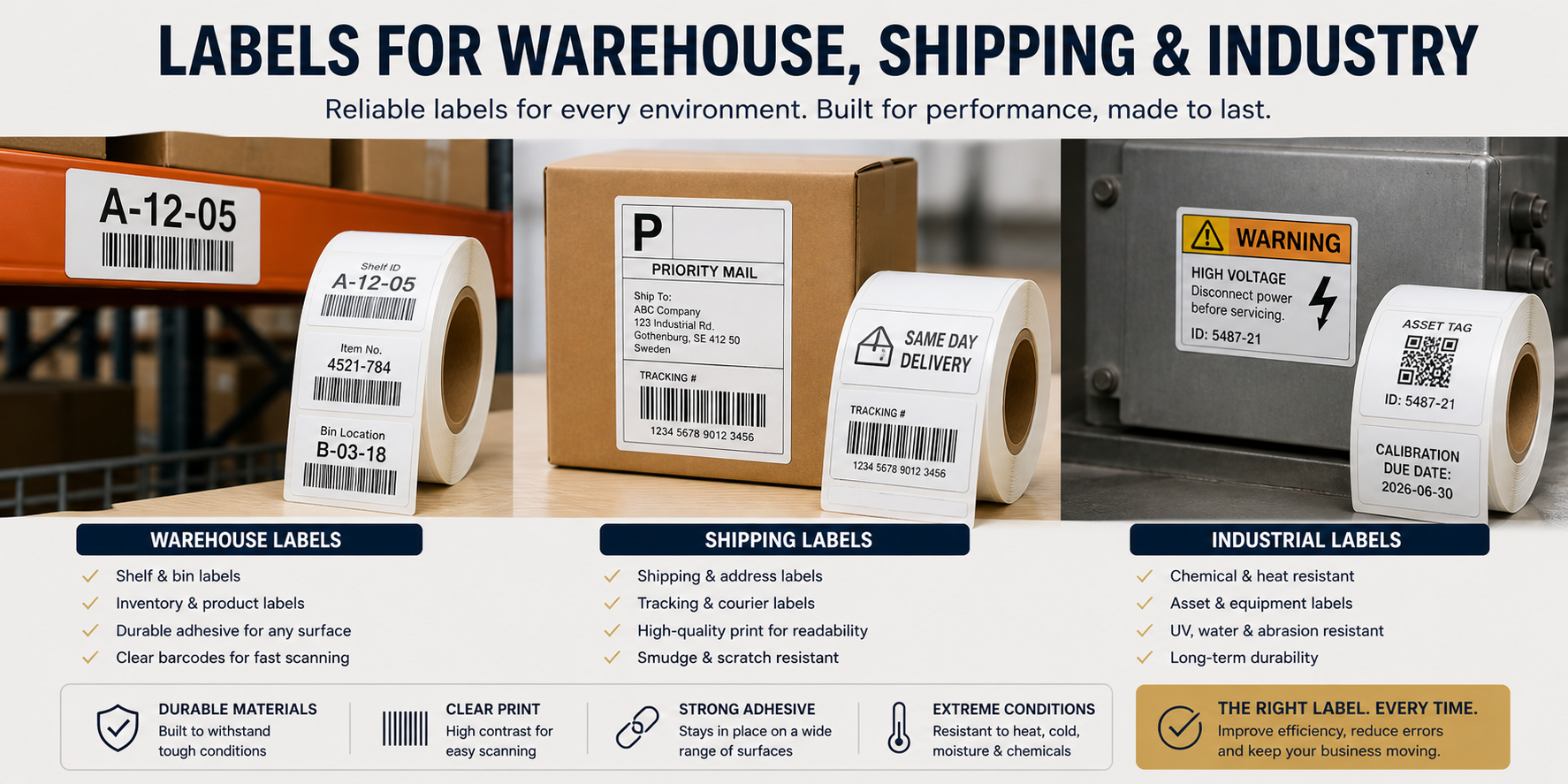Warehouse labels shipping labels barcode labels and industrial labels