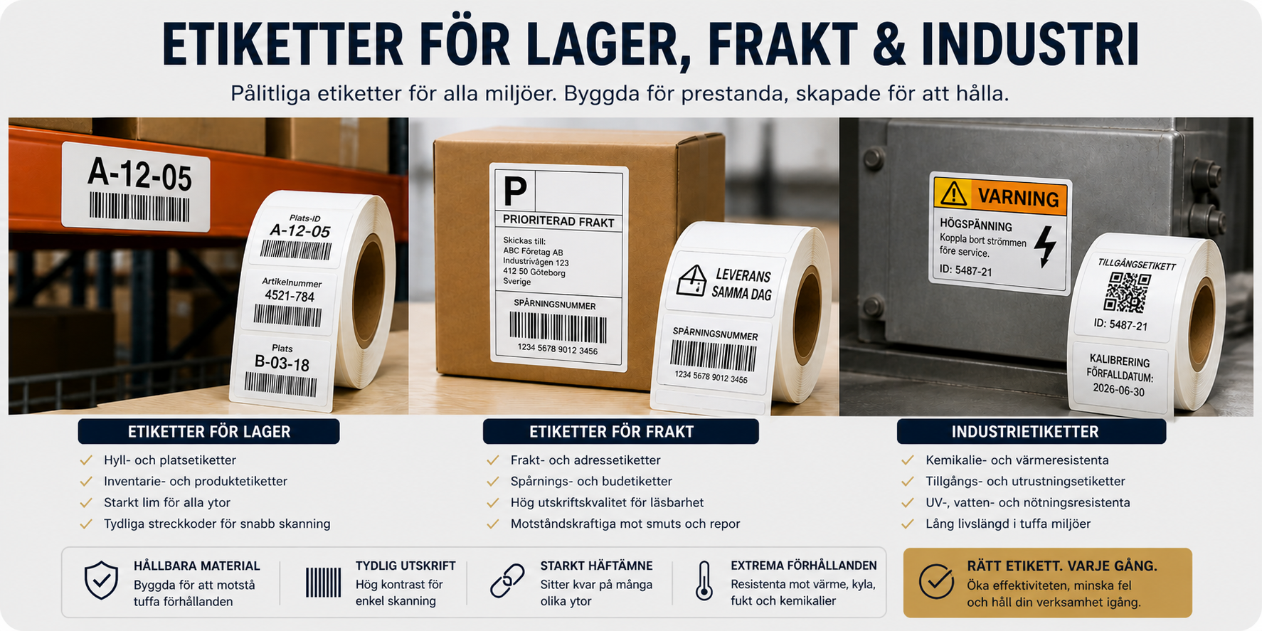 Etiketter för lager frakt logistik och industriell märkning
