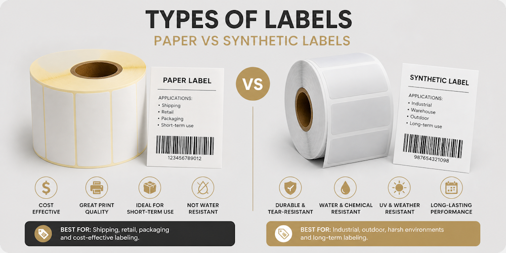Papiretiketter og syntetiske etiketter til lager transport detailhandel og industri