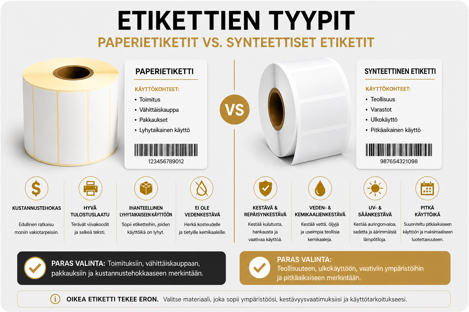 Paperietiketit vs synteettiset etiketit kuljetukseen varastoon vähittäiskauppaan ja teollisuuteen