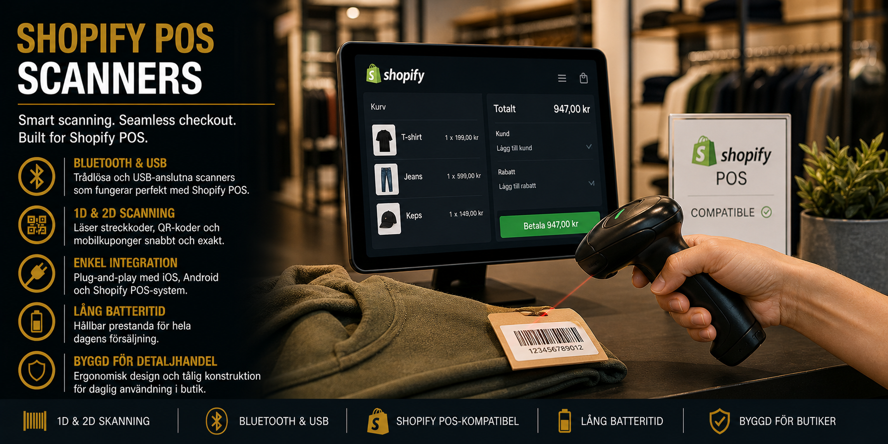 Shopify POS stregkodescanner til butik kasse og produktscanning