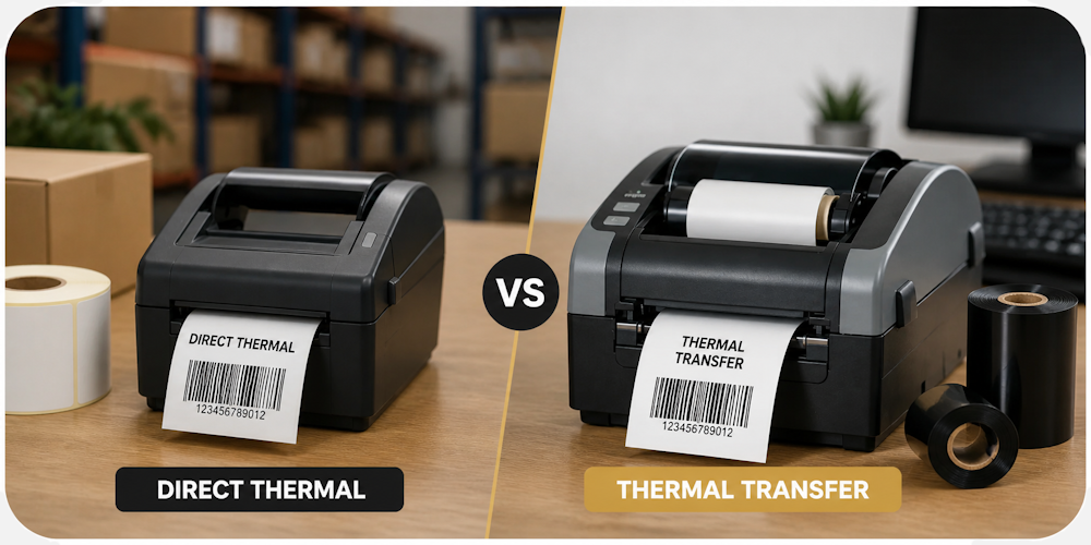 Direkte termisk print vs termotransfer til etiketter og stregkoder